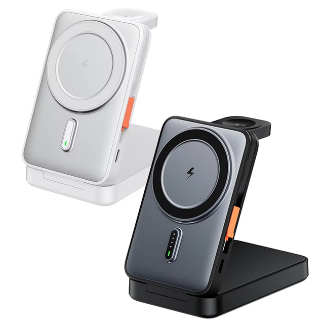 Multifunctional 3-in-1 Magnetic Wireless Charger Stand Foldable 10000mAh Power Bank with Pack Battery for Mobile Phones Watches