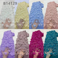 CHOCOO Tissu en dentelle de tulle brodé 3D africain en gros, écologique, léger, de luxe, avec appliques perlées pour mariage féminin