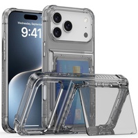 Étui de téléphone avec porte-cartes transparent personnalisé avec logo pour iPhone, coque pliable avec support, coque de protection transparente, vente en gros