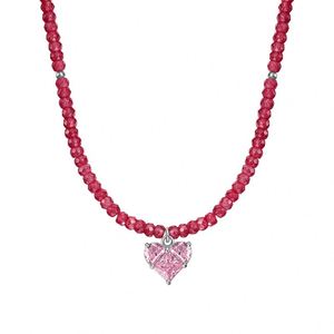 Dylam <b>Sweet</b> Girl Lady Dress up Jewelry S925 Silver Beads Chain <b>Heart</b> Shape Sparkle 5A Cubic Zirconia Pendant Necklaces - Product Image 1