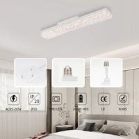 Plafonnier LED moderne à bande de cristaux longue, douille E27, ampoule à trois couleurs dimmable, lampe linéaire pour chambre à coucher