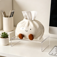 Boîte à mouchoirs en céramique style Ins, design 'Creamy Bun', porte-serviettes artistique apaisant pour bureau, chambre et café au design moderne et minimaliste