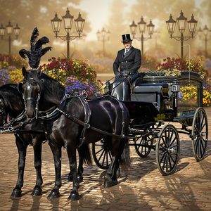 Cérémonie funéraire <span class=keywords><strong>chr</strong></span>étienne, carrosse à chevaux, carrosse funéraire antique noir tiré par des chevaux à vendre, style anglais - Product Image 1