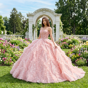 Dy1525 Vintage Ankle-Length Ball Gown Quinceanera <b>Dress</b> Pink Sweetheart Neck <b>Ruffles</b> Glitter Sequin off the Shoulder for - Product Image 1