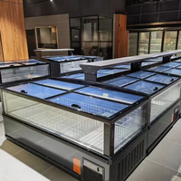 Congélateur de supermarché à vente chaude, réfrigérateur, armoire réfrigérée, porte coulissante en verre, grande fenêtre, combinaison d'îlot de cuisine