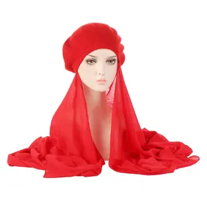 HZM-22314 Fashion Designed Wholesale New Beret With Chiffon Instant Hijab Malaysian Muslim Women Chiffon Hijab With Hat