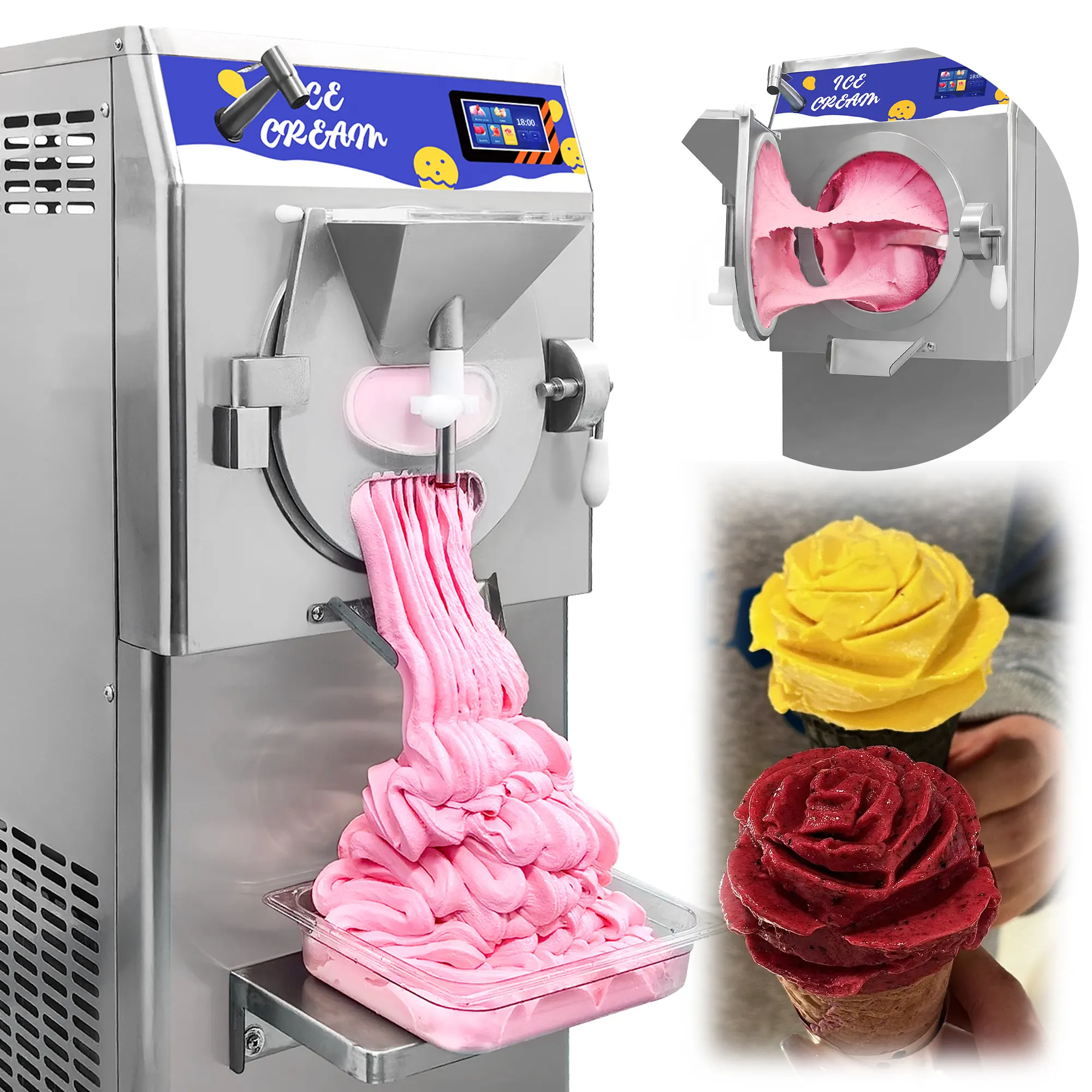 Mvckyi 60 L/H एडजस्टेबल स्पीड 5 फ़ंक्शन आइसक्रीम मशीन स्टैंडिंग फ़्लोर हार्ड इंस्टेंट मैनुअल मशीनरी आइसक्रीम मेकर