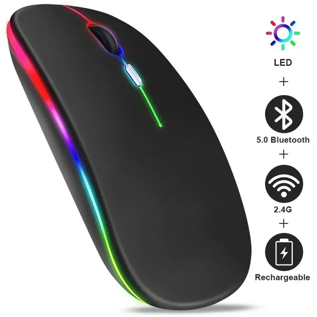 Wireless Mouse RGB Rechargeable BT Mice Wireless Computer Mouse LED Backlit Ergonomic Gaming Mouse for Laptop PC 3600DPI