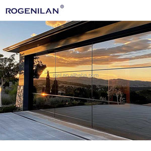 Rogenilan <span class=keywords><strong>Puerta</strong></span> de garaje sin marco de vidrio negro a prueba de viento Otras puertas Espejo esmaltado Puertas de garaje deslizantes plegables - Product Image 6