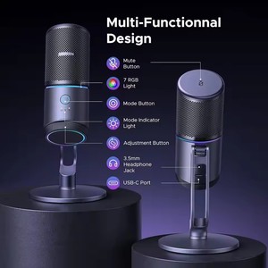 Microphone UGREEN pour PC, micro USB avec lumières RGB, bouton de sourdine, 24 bits/96 kHz, directivité cardioïde, contrôle du <span class=keywords><strong>volume</strong></span>, microphone filaire - Product Image 2
