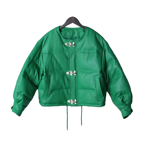 1204 Casual Short Plane Button 90 White Eiderdown Genuine Leather Sheepskin Down Jacket for Women