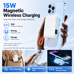 Batterie externe magnétique 10000mAh, charge rapide 22.5W, <span class=keywords><strong>chargeur</strong></span> sans fil <span class=keywords><strong>portable</strong></span> 15W avec câbles doubles intégrés, écran LED - Product Image 3