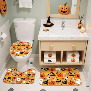 Rideau de Douche en Polyester Imprimé Numérique Motif Citrouilles d'Halloween et Chats Orange, Imperméable, Impression Personnalisée, Vente en Gros, Moderne - Product Image 4