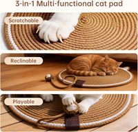 Runde 3-in-1 Leicht zu Reinigende Lustige Baumwollseil-Katzenkratzmatte für Indoor-Katzenspiele mit Ohren-Dekor