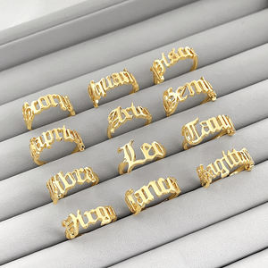 Bague ouverte réglable en plaqué or 18 carats personnalisée Bague pour femme 12 signes du zodiaque Bague pour <span class=keywords><strong>horoscope</strong></span> étanche avec lettres anglaises anciennes - Product Image 5