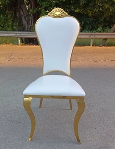 Chaise d'hôtel en acier inoxydable avec cadre doré et assise rembourrée blanche, design élégant pour banquets, mariages et événements culinaires - Product Image 5