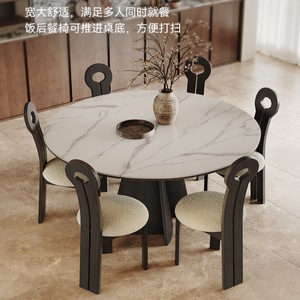 Wabi Sabi Style Telescopic <b>Round</b> Dining <b>Table</b> With Marble Top Modern Minimalist Extendable Design For <b>Small</b> Apartment Dining - Product Image 3