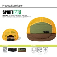 [OEM] personnalisé pliable non structuré 5 panneaux maille course Snapback extérieur campeur chapeau séchage rapide couleur blocage Camp casquette