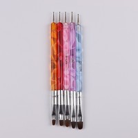 Lot de 5 pinceaux à double embout pour nail art, manche marbré, pour gel UV, stylo à points 2-en-1, outils de manucure