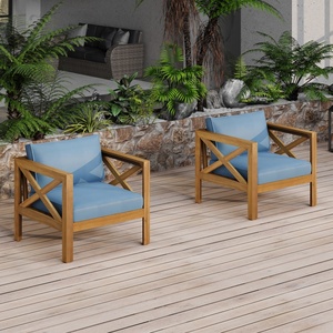 Divano da Esterno a 2 Posti con Struttura Intrecciata da 63,5 Pollici, Seduta Profonda e Cuscini in Olefin Blu per Tutte le Stagioni, Ideale per Giardino/Cortile - Product Image 2