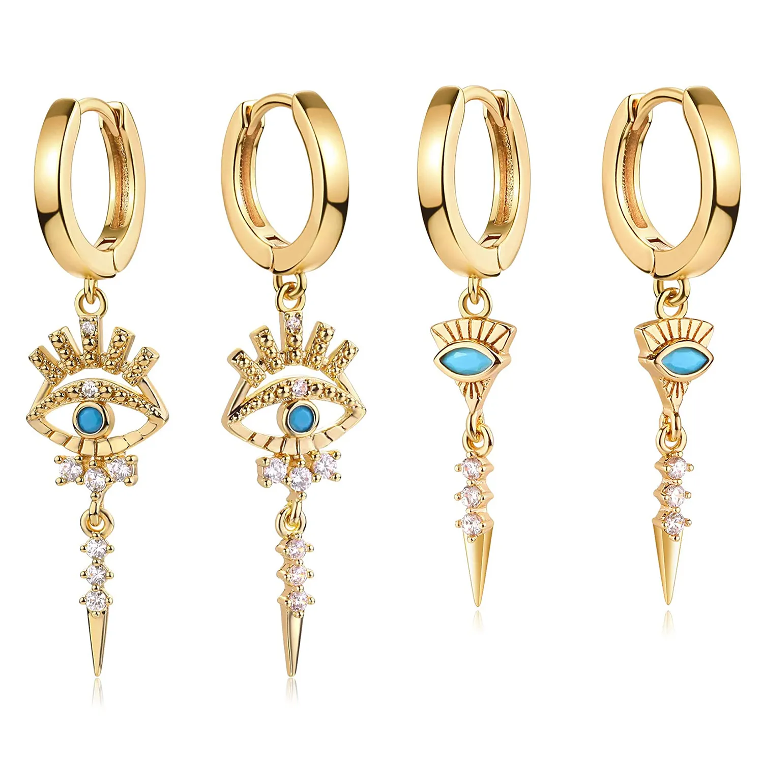Fashion Statement Women Stud Earrings Jewelry Crystal Stainless Steel Gold Plated Evil Eye Huggies Hoop Dangling Earings
