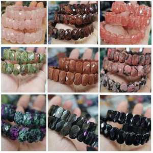 Tendance femmes hommes 14*10mm <span class=keywords><strong>Style</strong></span> Vintage pierre naturelle améthyste yeux de tigre Agate facettes perlé Bracelet main rangée Bracelet bijoux - Product Image 2