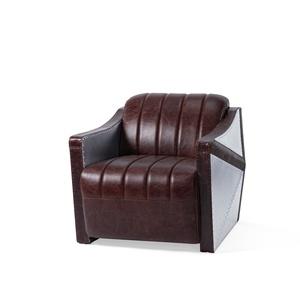 Sillón Retro K676 de alta <span class=keywords><strong>calidad</strong></span>, silla de ocio de acero inoxidable de cuero genuino con diseño Industrial para sala de estar, uso en Hotel - Product Image 1