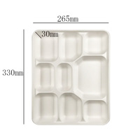 Plateau rectangulaire biodégradable robuste à 9 compartiments 330*265mm plaque de pulpe de canne à sucre plaque de bagasse jetable écologique
