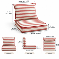 Ensemble de coussins de sol pour balcon, résistants aux taches, tissés, à rayures rouges et blanches, avec dossier rembourré épais, bords côtelés, texturés et respirants