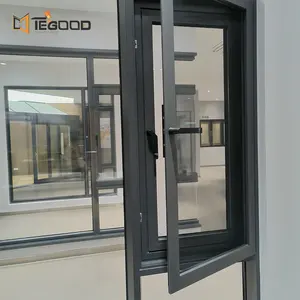 Tegood Manufacture Hot Selling Thermal Break Aluminum Double Tempered Glass Swing Windows With Mesh Screen