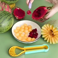 3-in-1 Meloenballetjeslepelset van roestvrij staal, fruit snijmes, fruit schiller, pulp scheider, multifunctioneel fruitgereedschap