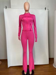 Fall Woman <strong>Lounge</strong> Wear Sets Zipper Jacket and Flared <strong>Pants</strong> <strong>Women</strong> 2 Piece Sets Tracksuits - Product Image 2