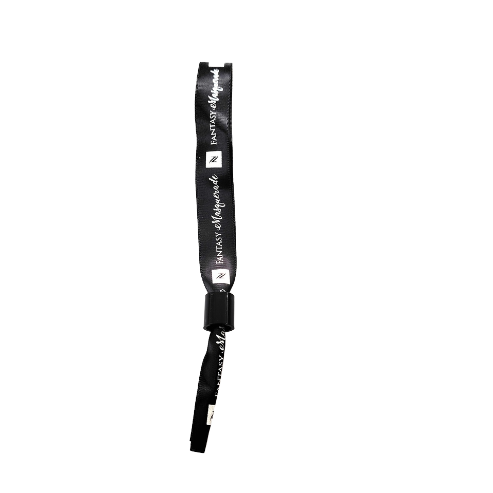 Black Fashion Satin Music Festival Party Concerts Logo Printing Short Wristband Strap Lanyard Custom Wrist Ribbon