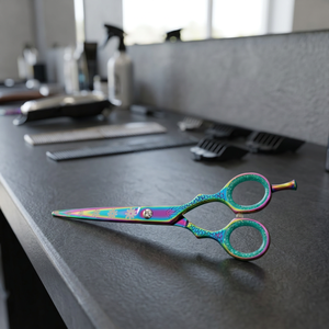 Ciseaux de coiffure professionnels Rainbow en acier inoxydable à pointe fine pour droitiers, manche moyen - Product Image 3