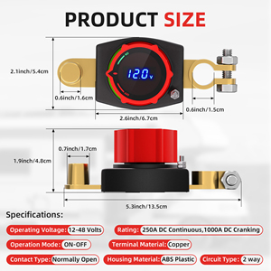 Rohs CE 250A <b>12v</b> DC Battery Disconnect <b>Switch</b> With LED Voltmeter Side Post Battery Cut Off <b>Switch</b> Manufacturer For Automotive RV - Product Image 2