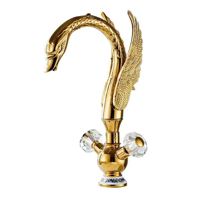 Plated Swan Washbasin Faucet Luxury Gold Swan brass Basin Faucet Bathroom Mixer Taps