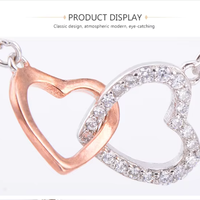 ZHILIAN mode 925 argent Sterling cubique zironique Double coeur amour médaillon or Rose pendentif collier pour les femmes