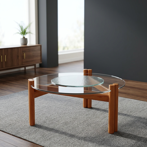 Table basse moderne en bois avec plateau en verre trempé, design minimaliste, meubles de salon, décoration de maison durable - Product Image 4