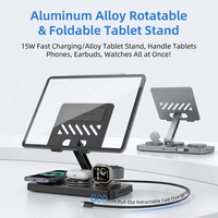 Station de charge sans fil magnétique pliable 5 en 1 avec câble rétractable, charge rapide 15W, support pour téléphone et tablette