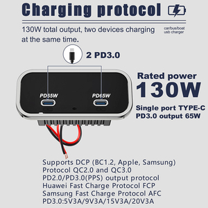 Ổ cắm sạc xe hơi 12V 24V âm trần 65W hai cổng <span class=keywords><strong>USB</strong></span> C PD3.0 cho ghế xe buýt, ghế xe hơi, dành cho laptop, máy tính bảng, điện thoại - Product Image 3