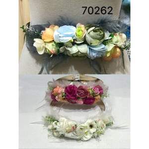 Cintura decorativa a forma di ghirlanda di fiori con piume e rose, accessorio per matrimonio, in poliestere, taglia adulta - Product Image 1