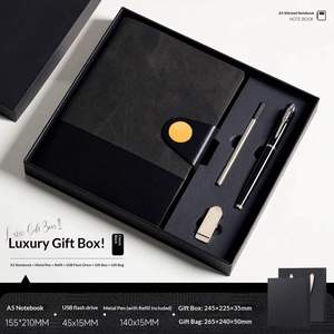 Carnet d'affaires en cuir PU avec stylo et clé USB, coffret cadeau classique pour anniversaire d'entreprise, vente en gros pour employés - Product Image 4