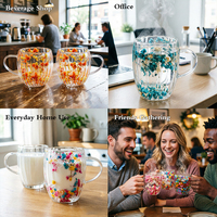 Achat en gros de tasses à thé et à café en borosilicate faites à la main, à double paroi, 350 ml, avec poignée, en verre avec fleurs séchées