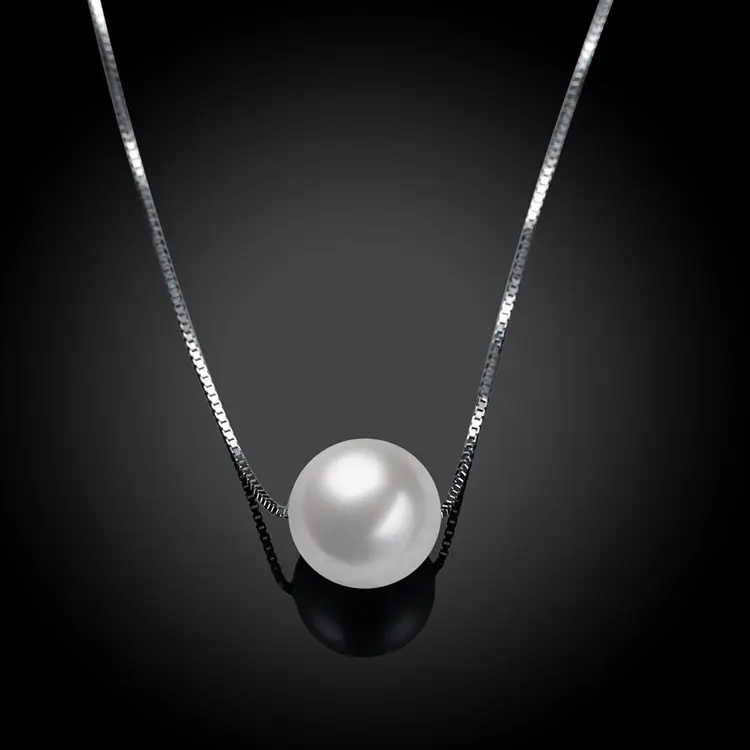 High Quality Simple Design Shell Bead Pendant Box Chain 925 Sterling Silver Pearl Necklace