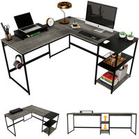 Bureau industriel en bois en forme de L avec étagères Bureau d'ordinateur d'angle ou table longue pour 2 personnes Bureau d'étude d'écriture Mobilier de bureau