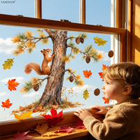 Autocollant de fenêtre avec petits animaux de la forêt d'automne, pour vitrines et portes vitrées, autocollant statique pour verre, visible des deux côtés