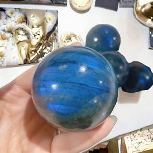 หินเรกิธรรมชาติ5-8ซม. หินลาบราดอไรต์ทรงกลมแวววาวสีฟ้าขัดเงาสำหรับตกแต่งห้อง fengshui - Product Image 3