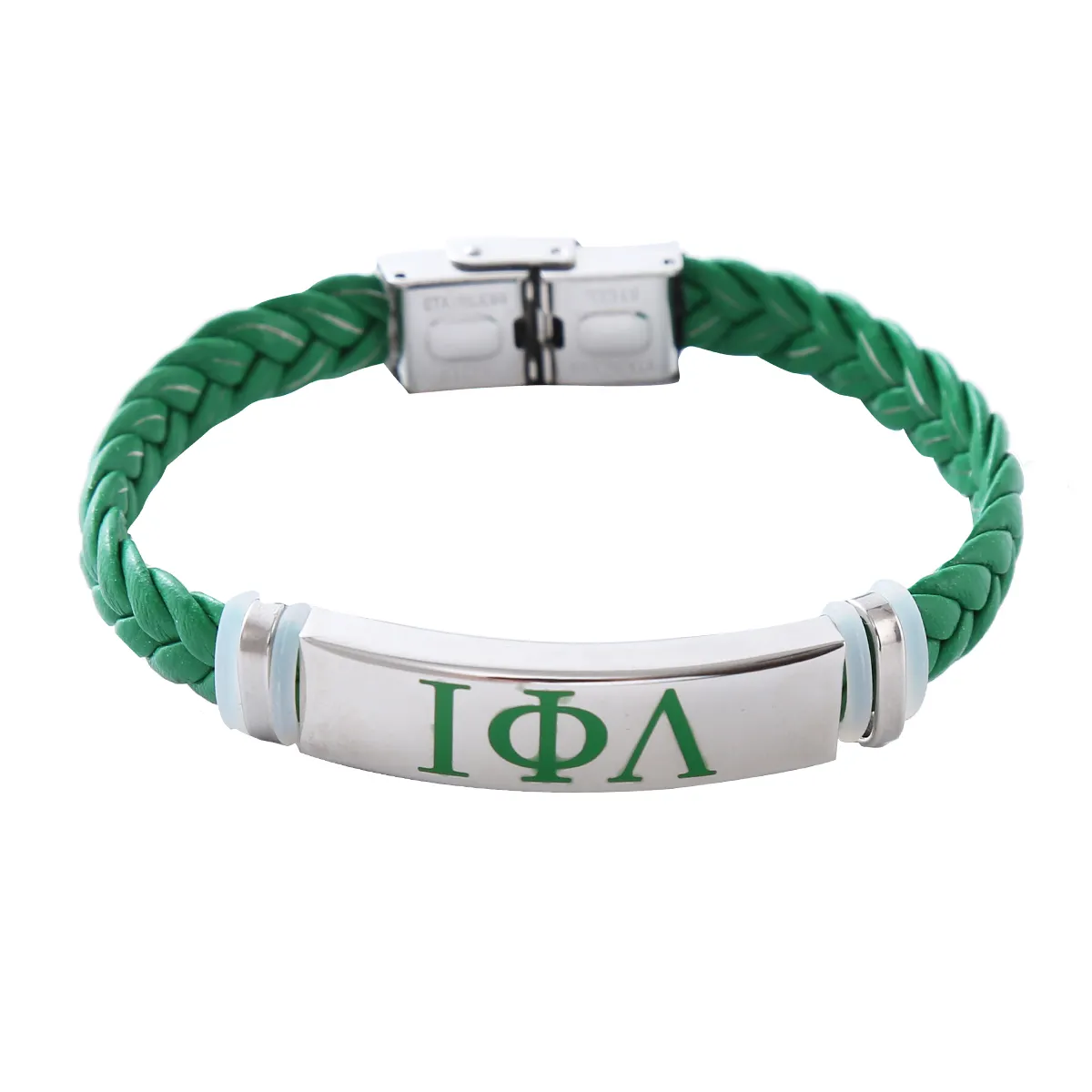 2023 Iota Phi Lambda Greek Letters Embossed Stainless Steel Bar Accessory Leather Band Sorority Bracelet Women Jewelry