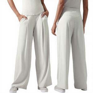 Pantalones Deportivos de Cintura Alta con Logotipo Personalizado, Ligeros, de Nailon/Spandex para Mujer, Cintura Elástica, Pierna Recta, Ajuste Holgado, para Yoga - Product Image 3