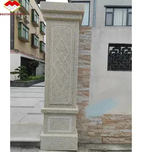 Pelat permukaan granit presisi Modern kustom untuk desain pilar gerbang rumah, kolom persegi granit kuning dipoles